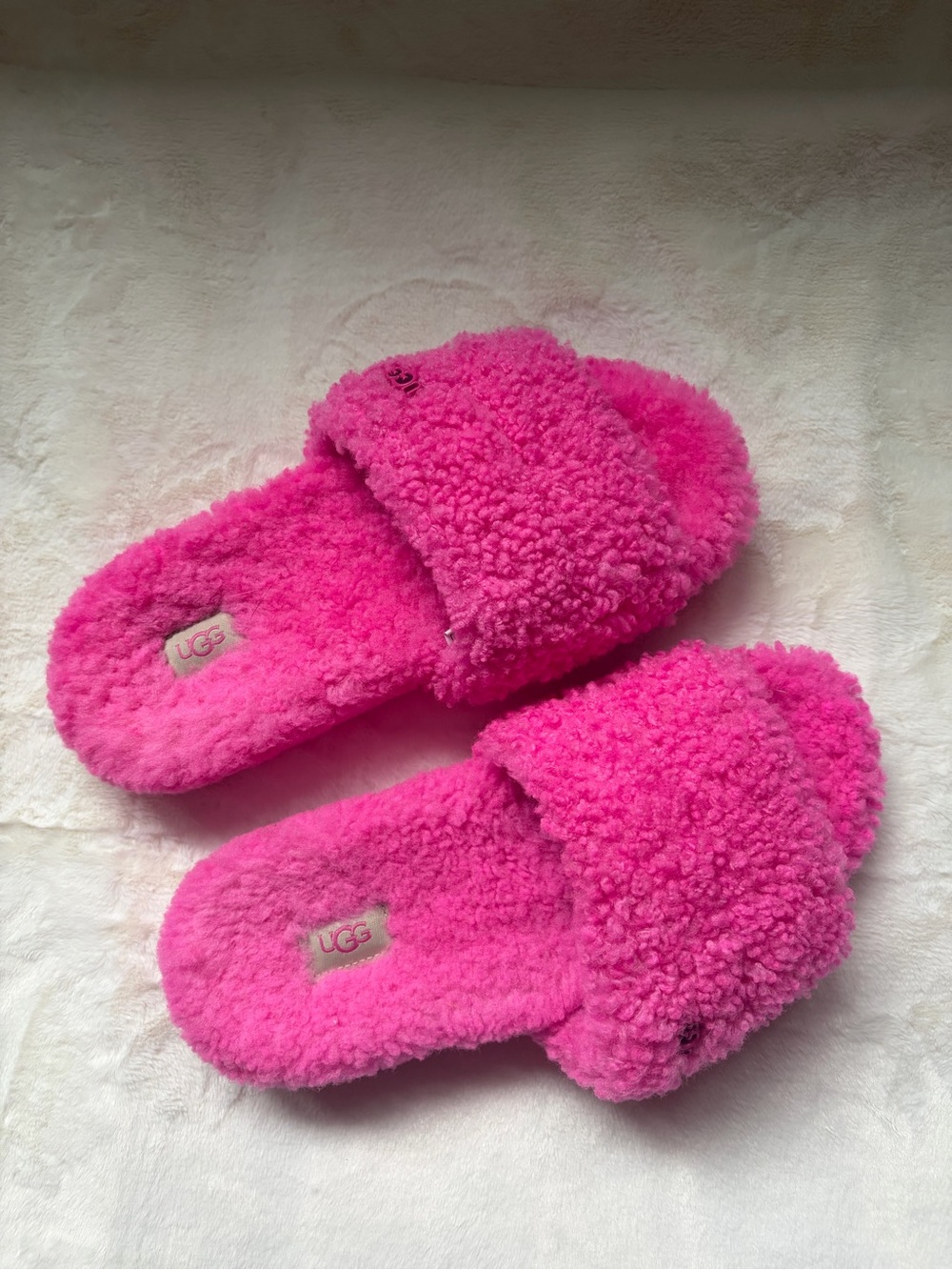 UGG Women's Sherpa Slide Slippers - Bright Pink - Picture 2 of 8